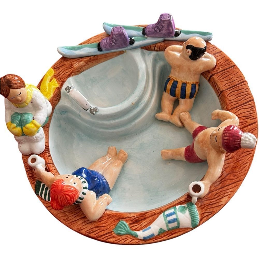 Lotus 1995 Ceramic Ski Lodge Chip and Dip Bowl Vintage Rare Find